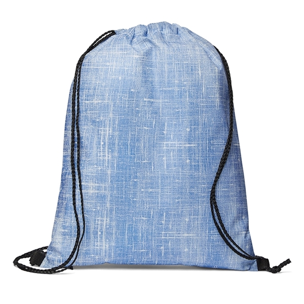 Denim Pattern Non-Woven Drawstring Backpack - Image 3