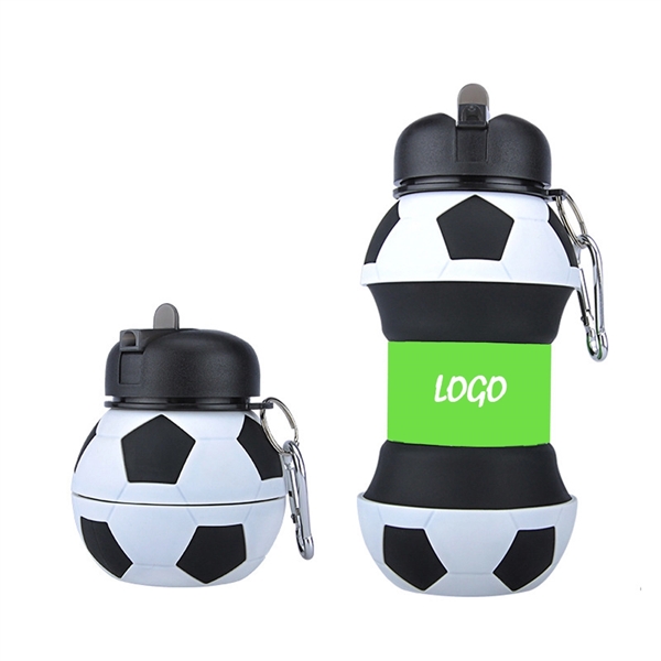 Silicone Sports Water Bottle Collapsible Soccer Design Cup - Image 1