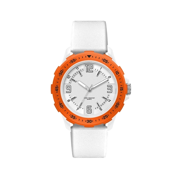 Unisex Sport Watch Colored Bezel with White Silicone Strap - Image 13
