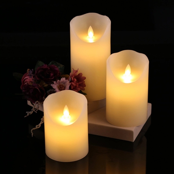 Flameless Candles Set of 3 Ivory Dripless Real Wax Pillars  - Image 3