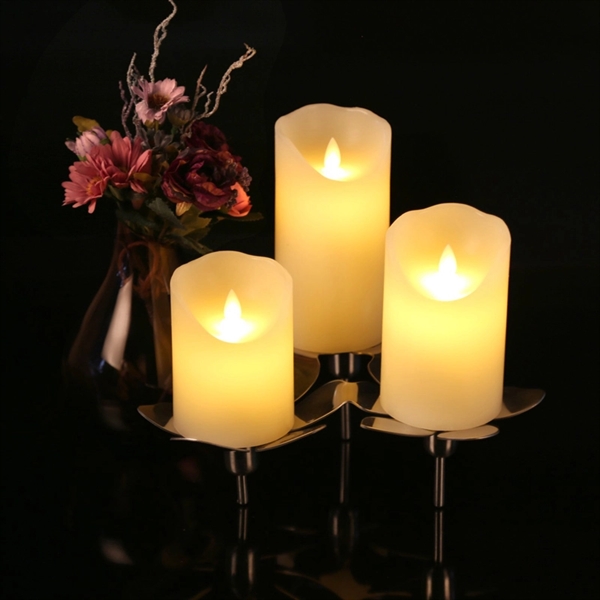 Flameless Candles Set of 3 Ivory Dripless Real Wax Pillars  - Image 5