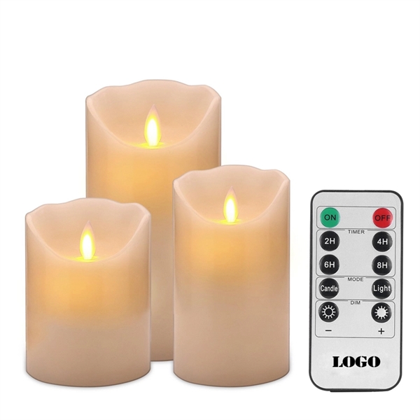 Flameless Candles Set of 3 Ivory Dripless Real Wax Pillars  - Image 1