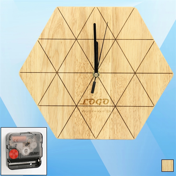 Hexagon Wooden Wall Clock - Image 1