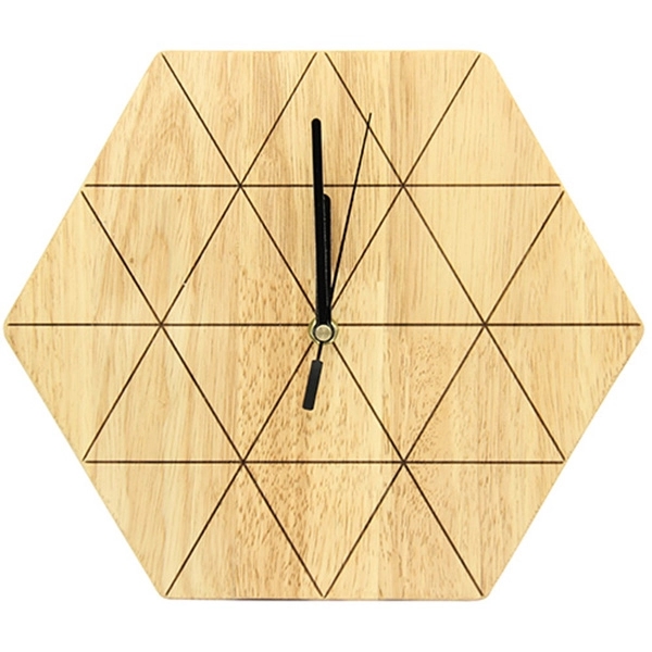 Hexagon Wooden Wall Clock - Image 2
