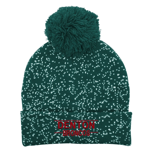 Speckled Pom Beanie With Cuff - Image 2