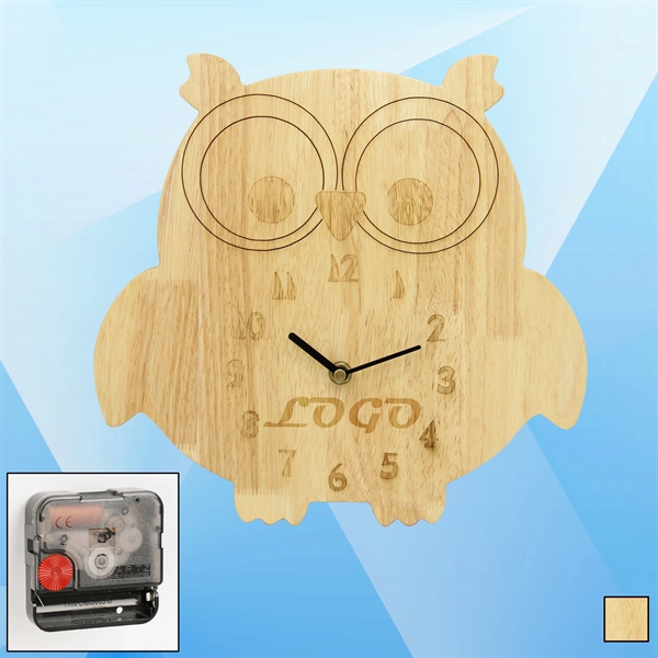 Owl Shaped Wooden Wall Clock - Image 1