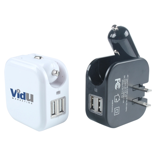 2-in-1 Compact Dual USB Wall Charger and Car Charger foldabl - Image 1