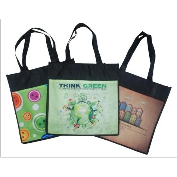 Sublimated full color non-woven tote bags front pocket bag - Image 2