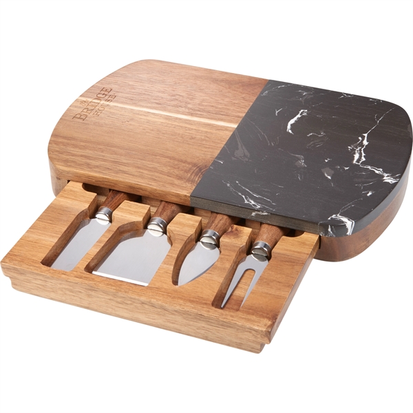 Black Marble Cheese Board Set with Knives - Image 1