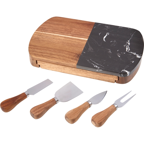Black Marble Cheese Board Set with Knives - Image 3