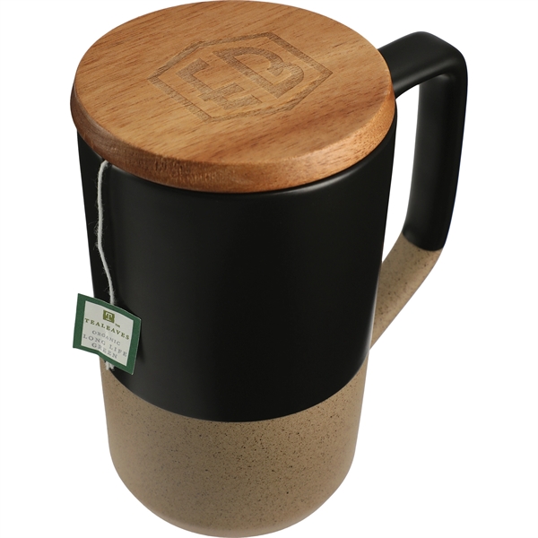 Tahoe Tea & Coffee Ceramic Mug with Wood Lid 16oz - Image 1