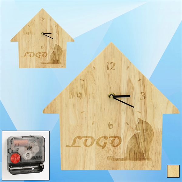 House Shaped Wooden Wall Clock - Image 1