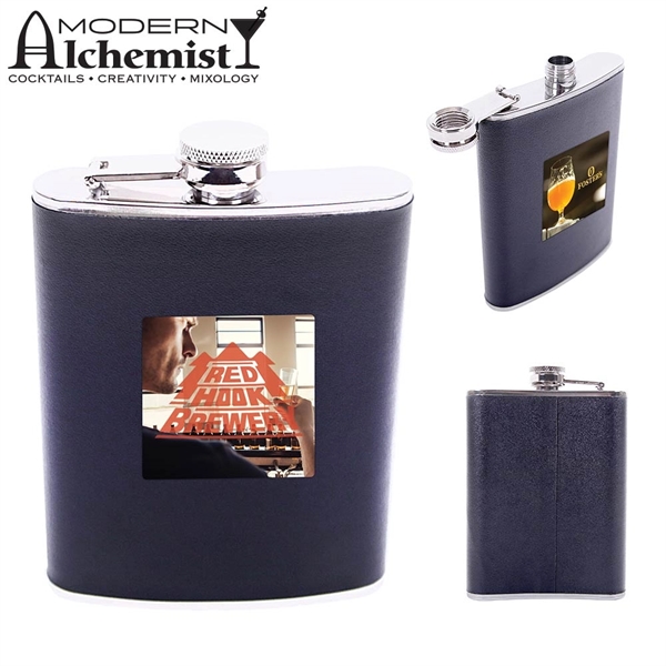 Leatherette Stainless Steel Flask - 8 oz. - Image 1