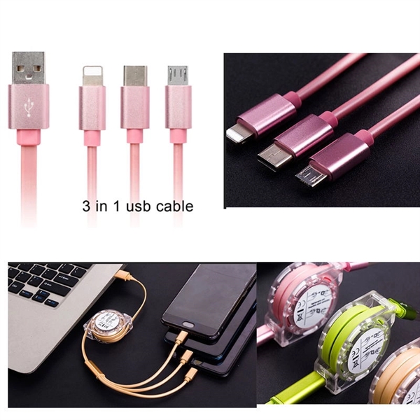 3 in 1 Multi USB Retracrable Charger Cable Cord - Image 3
