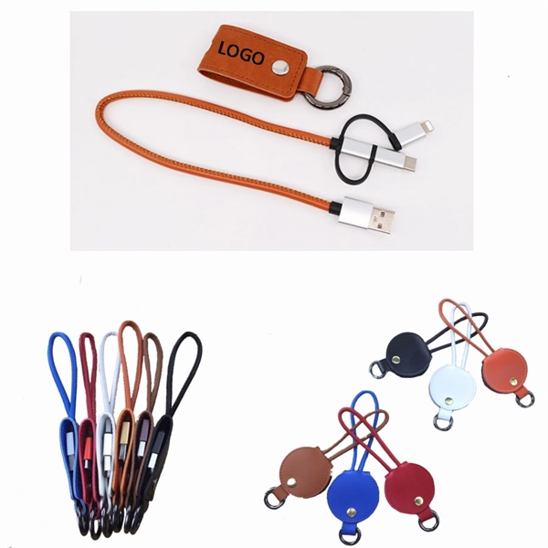 3 In 1 Leather Charging Cable with Keychain - Image 1