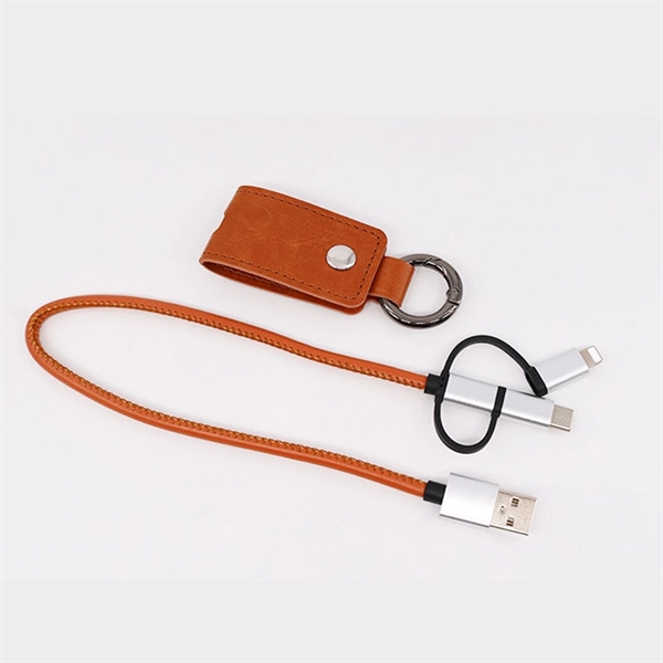 3 In 1 Leather Charging Cable with Keychain - Image 2
