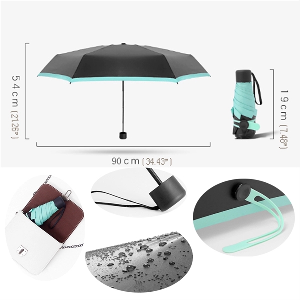 Solid Color Pocket Umbrella Sunscreen Mini Five Fold Umbrell - Image 3