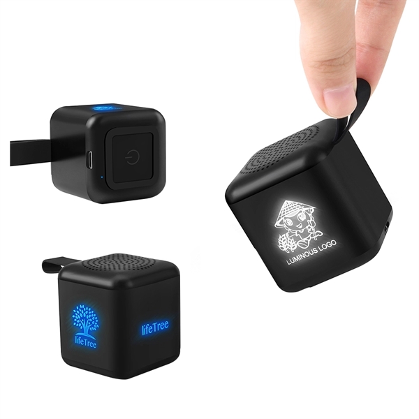 Mini Cube Bluetooth 5.0 Speaker With Light Up Logo - Image 2