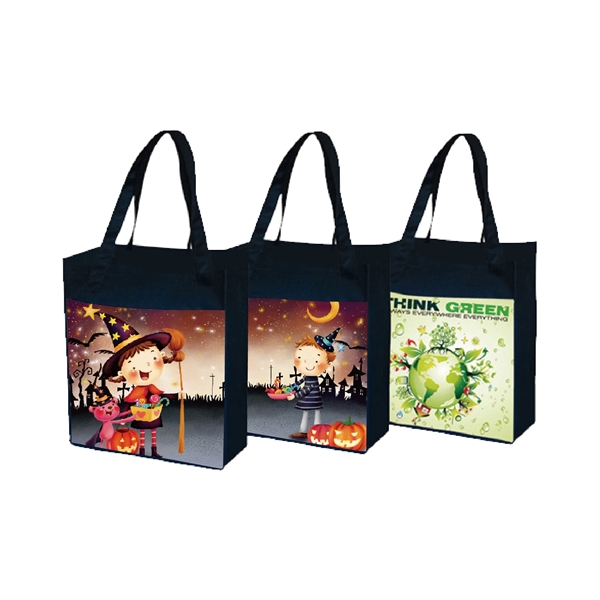 Sublimated full color non-woven tote bags front pocket bag - Image 3