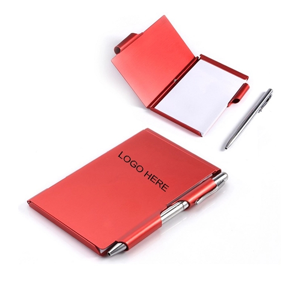 metal aluminum cover notebook with pen - Image 1
