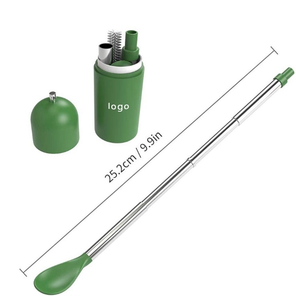 Collapsible Stainless Steel Straws Spoon With Case - Image 1