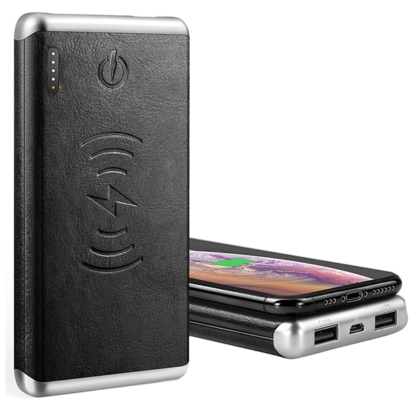 8000mAh Faux Leather Power Bank with Wireless Charging - Image 1