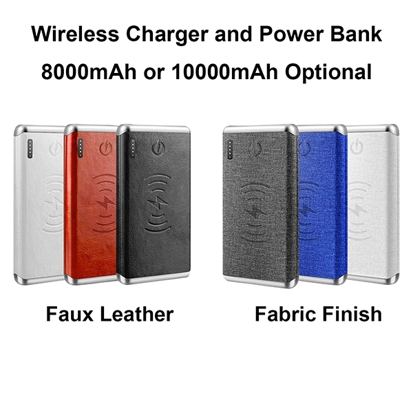 8000mAh Faux Leather Power Bank with Wireless Charging - Image 2
