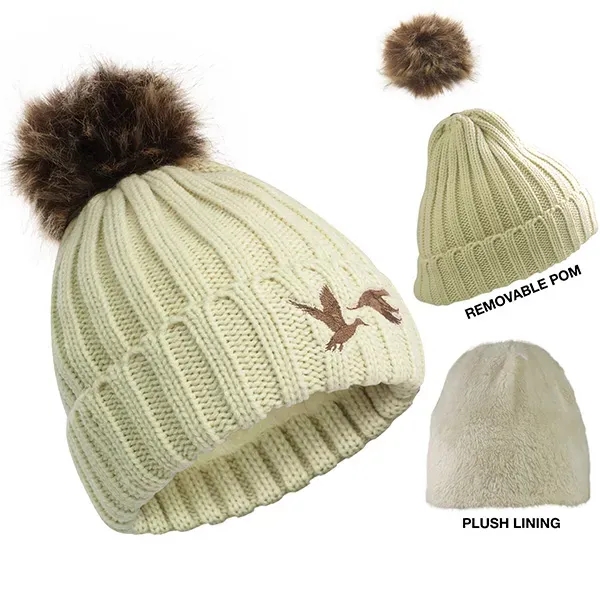 Cable Knit Beanie With Removable Pom - Image 1