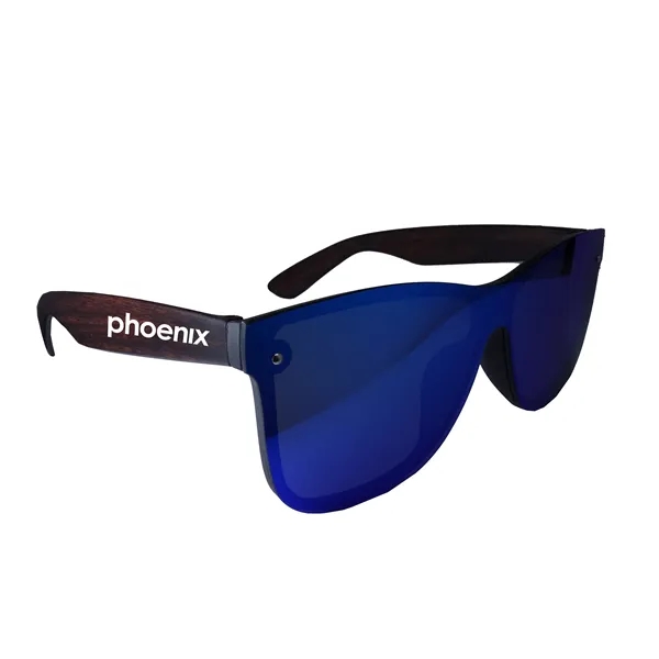 Reflective Frame-less Sunglasses with Wood Tone Arms - Image 1