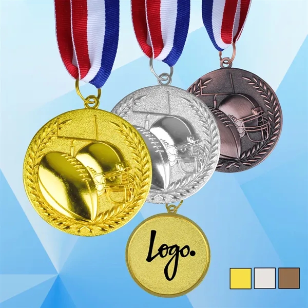 2 1/2'' Football Medal w/ Lanyard - Image 1