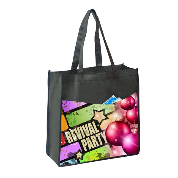 Sublimated full color non-woven tote bags front pocket bag - Image 1