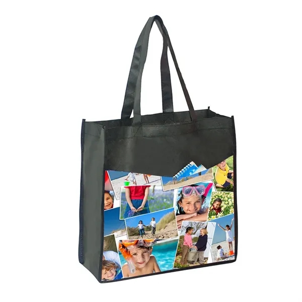 Sublimated full color non-woven tote bags front pocket bag - Image 4