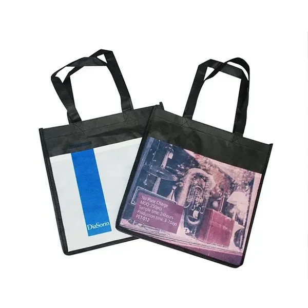 Sublimated full color non-woven tote bags front pocket bag - Image 5