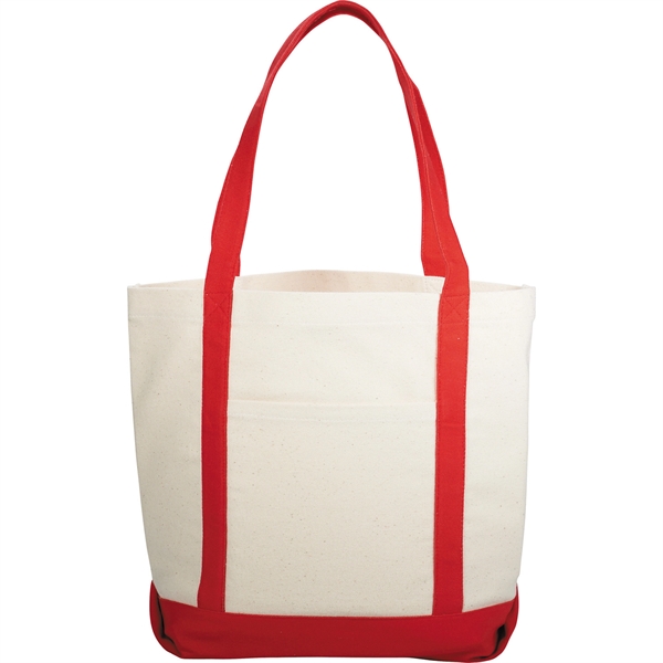 Canvas Boat Tote Bags front pocket, color contrasting handle - Image 2