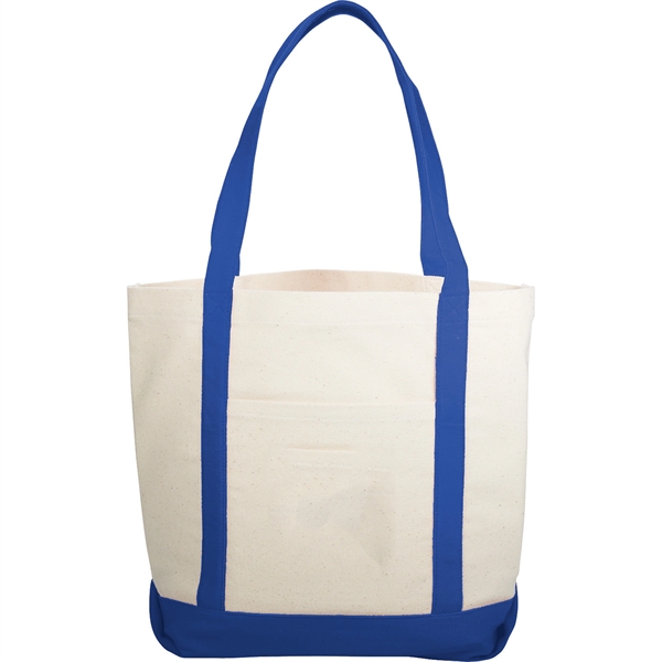 Canvas Boat Tote Bags front pocket, color contrasting handle - Image 3