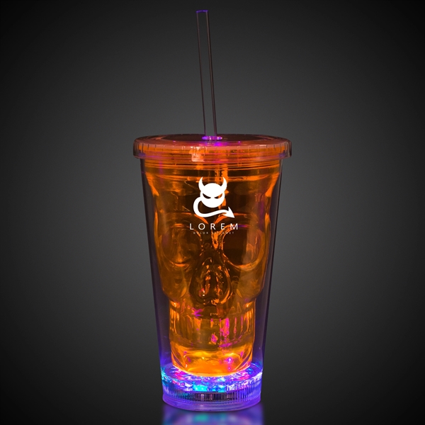 Neon Orange LED Skull Cup - Image 1