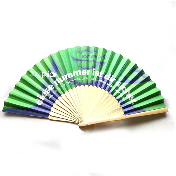Bamboo Folding Hand Held  Fan W/  Two side Imprint - Image 2