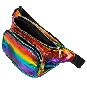 Pocket Holographic Shiny Iridescent Pouch W/ Adjustable Bel