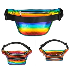 Pocket Holographic Shiny Iridescent Pouch W/ Adjustable Bel