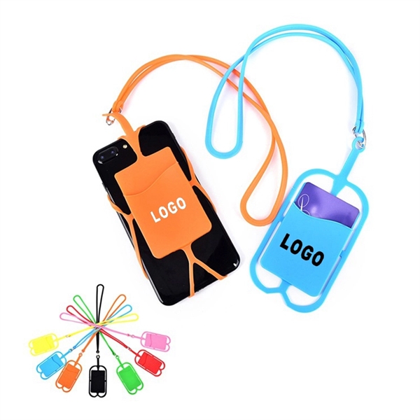 Silicone Phone Wallet Holder with Lanyard - Image 1