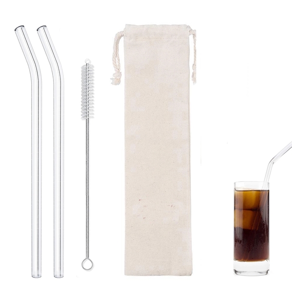 Bent Glass Straws with Cleaning Brush
