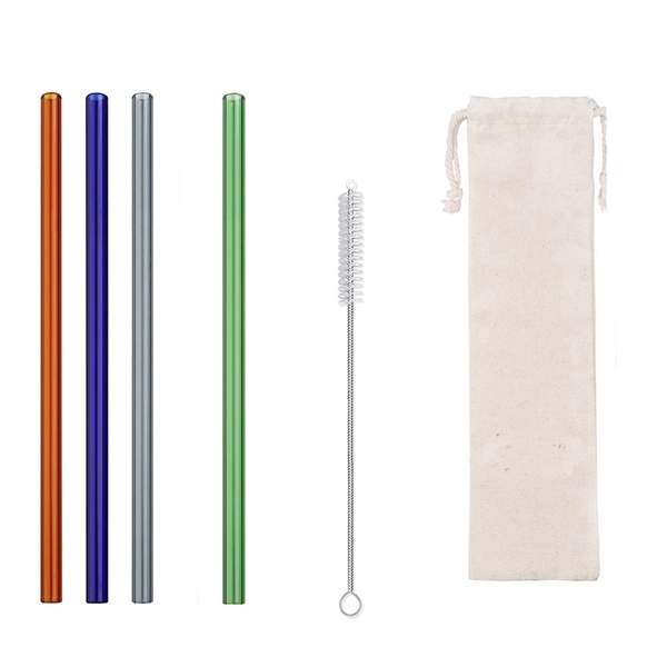 Colorful Glass Straws Set with Carryinng Pouch