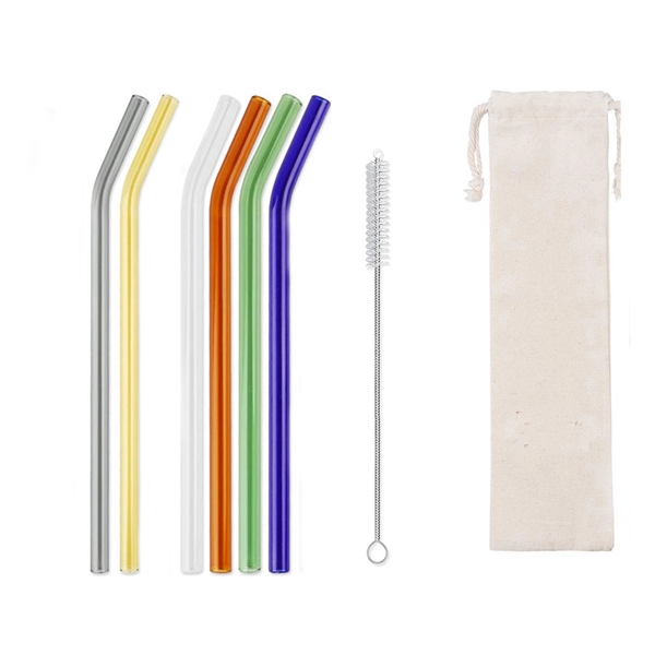 Colorful Glass Straws Set with Cleaning Brush