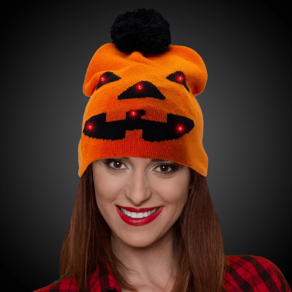 Halloween Pumpkin LED Knit Hat - Image 1