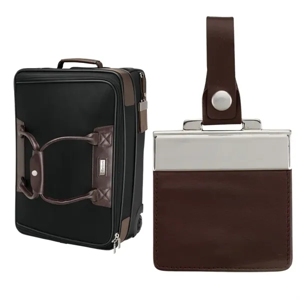 Terni Brown Leather/Black Twill Nylon Trolley Bag - Image 3