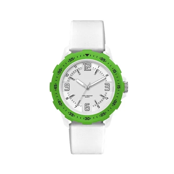 Unisex Sport Watch Colored Bezel with White Silicone Strap - Image 16