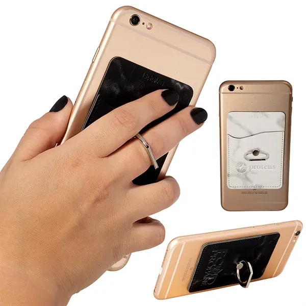 Leeman™ Marble Card Holder with Metal Ring Phone Stand - Image 1
