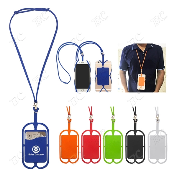 Silicone Lanyard With Phone Holder & Wallet - Image 1
