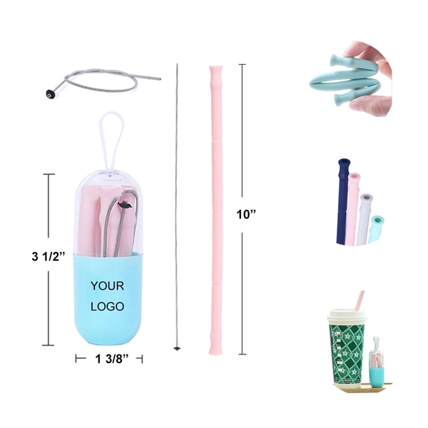 Reusable Collapsible Silicone Straw With Storage Case - Image 1