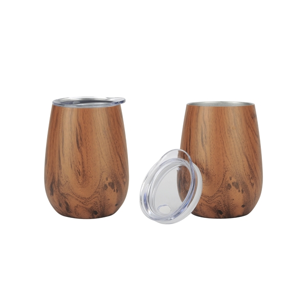 10 oz. Stainless Steel Wood Tone Stemless Wine Glass - Image 2